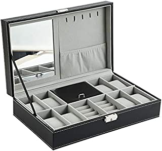 XINGBAO Black Pu Leather Watch Box, Lockable Watch Storage Boxes Jewelry Storage Box,30208