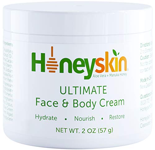 Hydrating Manuka Honey Face and Body Moisturizing Cream - Facial Firming Skin Care - Dark Circles and Puffy Eyes - Skin Tightening - Dry Skin Lotion, Cracked Hands - Natural Aloe and Coconut Oil (2 oz)