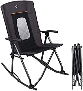 PORTAL Oversized Quad Folding Camping Rocking Chair High Back Hard Armrest Carry Bag Included, Support 300 lbs, Black