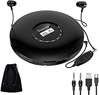 Portable CD Player 1400mAh CD Walkman Gueray Rechargeable CD Player Portable CD Discman Personal CD Player with Headphones Jack USB Supply CD Music Disc with LCD Display (Black)