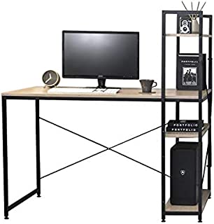 SOFSYS Alpha Series 47.2 Computer Desk with Bookshelf Storage, All-in-One Workstation with Long Table Working Surface, Multi-Tiered Shelving for Home Office or Gaming, Oak/Black