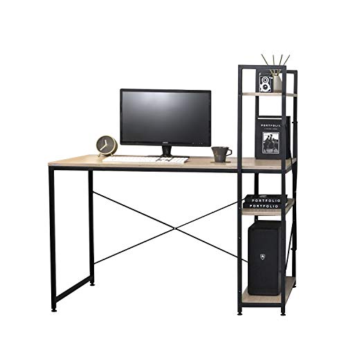 SOFSYS Alpha Series 47.2 Computer Desk with Bookshelf Storage, All-in-One Workstation with Long Table Working Surface, Multi-Tiered Shelving for Home Office or Gaming, Oak/Black