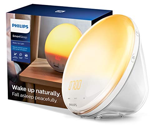 Philips SmartSleep Wake-up Light, Colored Sunrise and Sunset Simulation, 5 Natural Sounds, FM Radio & Reading Lamp, Tap Snooze, HF3520/60