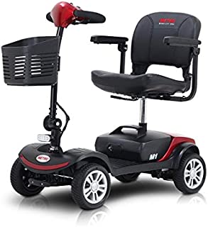 Folding Mobility Scooter for Adults and Senior, Motorized Electric Scooter with Head Light and Rear Brake Light, Improved Battery for Long Range Driving and Travel, 4 Wheel (Red)