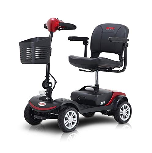 Folding Mobility Scooter for Adults and Senior, Motorized Electric Scooter with Head Light and Rear Brake Light, Improved Battery for Long Range Driving and Travel, 4 Wheel (Red)