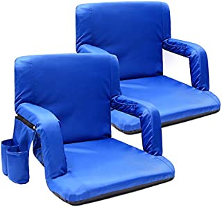 Portable Stadium Seat Chair, Sportneer Reclining Seat for Bleachers with Padded Cushion Shoulder Straps (Blue, 2 Pack)