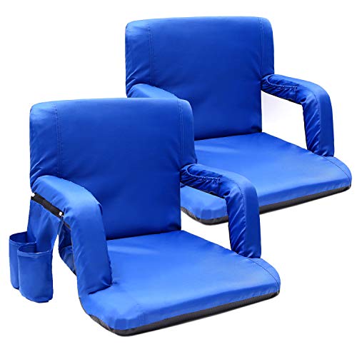 Portable Stadium Seat Chair, Sportneer Reclining Seat for Bleachers with Padded Cushion Shoulder Straps (Blue, 2 Pack)