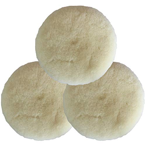 Shineyoo Buffing Pads Wool Kit 3PCS 5Inch 100% Natural Wool Polisher Pads Low Linting Wool Pad, Used with Rotary and Random Orbit Sander/Polisher Buffing Equipment Buffing Pad Cleaner