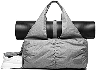 Travel Yoga Gym Bag for Women, Carrying Workout Gear, Makeup, and Accessories, Shoe Compartment and Wet Dry Storage Pockets, Fun MediumGrey