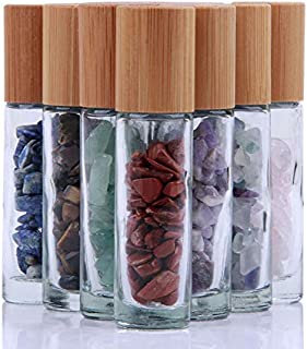 10ml Roll On Bottle For Essential Oils,10 Pack Clear Glass Roller Bottles With Natural Crystal Gemstone Roller Balls Top,Bamboo Lid,Thick Glass Essential Oil Bottles-Healing Crystal Chips Inside