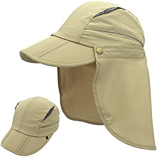 LLmoway Men Outdoor UPF50+ Mesh Sun Cap UV Protection Fishing Hat Safari Cap with Neck Flap Khaki