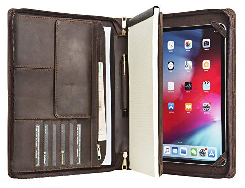 Handcrafted Leather Tablet Portfolio for 12.9-Inch iPad Pro (2018&2020), Business Briefcase with Retractable Handle, Ideal for Right or Left-Handed, Travel Carrying Case for Men