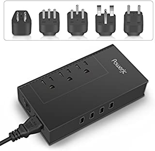 Travel Voltage Converter Adapter Power Step Down 220V to 110V Rated Current 7A with 3 Outlets and 4 Smart USB Charging Ports Powerjc Black