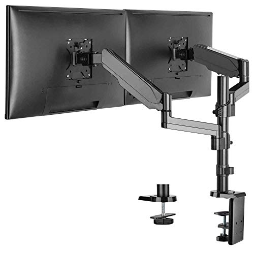 WALI GSDM002 Premium Dual LCD Monitor Desk Mount Fully Adjustable Gas Spring Stand for Display up to 32 inch, 17.6 lbs Weight Capacity, Dual Arm, Black