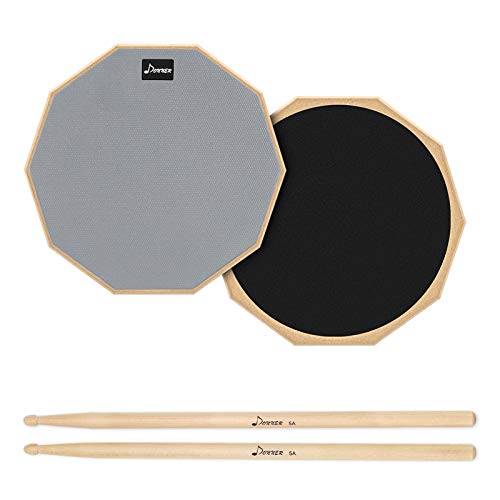 Donner Drum Practice Pad, 8 Inch Double Sided Silent Drum Pad With Drumsticks, Gray