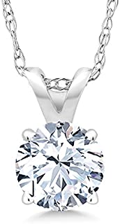 Gem Stone King 14K White Gold White Created Sapphire Pendant Necklace For Women Anniversary Birthday Gifts Her Wife Mom Yourself (1.20 Ct with 18 Inch Gold Chain)