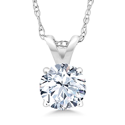 Gem Stone King 14K White Gold White Created Sapphire Pendant Necklace For Women Anniversary Birthday Gifts Her Wife Mom Yourself (1.20 Ct with 18 Inch Gold Chain)