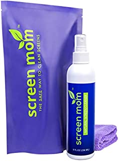 Screen Mom Screen Cleaner Kit for LED & LCD TV, Computer Monitor, Phone, Laptop, and iPad Screens  Includes 8oz Spray Bottle and Large Premium Microfiber Cloth