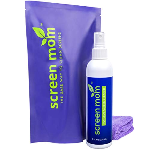 Screen Mom Screen Cleaner Kit for LED & LCD TV, Computer Monitor, Phone, Laptop, and iPad Screens  Includes 8oz Spray Bottle and Large Premium Microfiber Cloth