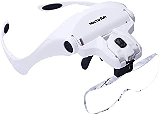 YOCTOSUN Head Mount Magnifier with 2 Led Professional Jeweler's Loupe Light Bracket and Headband are Interchangeable