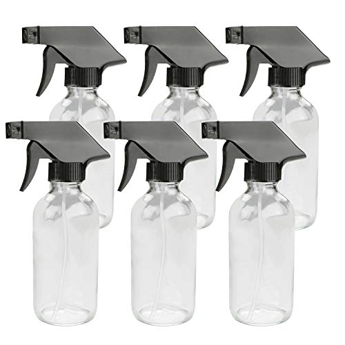 Clear Spray Bottles, Maredash Glass Storage Bottles Trigger Sprayer & Labels, Refillable Container for Water, Essential Oils, Cleaning Products, etc (8 oz, 6 Pcs)