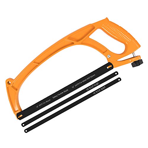 BEETRO Hacksaw Frame Hand Saw Aluminum Alloy 12 inch Heavy Duty, Two Sawing Angles (45°/90°), for Steel Pipe Cutting, PVC, Carpentry, Woodworking