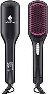 Hair Straightener Brush, MiroPure Ionic Anti-Scald Straightening Brush with Fast MCH Ceramic Heating, Adjustable Temperatures, Auto-Off & Dual Voltage, Portable Straightening Comb