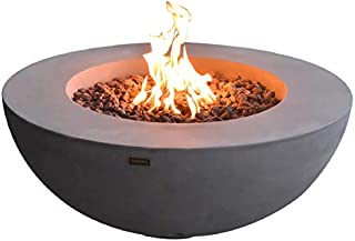 Elementi Lunar Bowl Outdoor Table 42 Inches Fire Pit Patio Heater Concrete Firepits Outside Electronic Ignition Backyard Fireplace Cover Lava Rock Included, Natural Gas