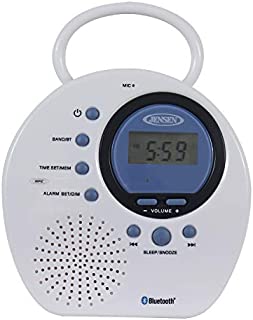 Jensen JWM-160 Water-Resistant Digital AM/FM Bluetooth Shower Clock Radio, Blue