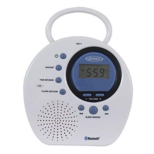 Jensen JWM-160 Water-Resistant Digital AM/FM Bluetooth Shower Clock Radio, Blue