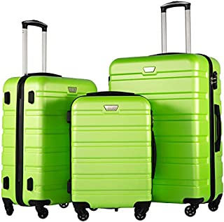 COOLIFE Luggage 3 Piece Set Suitcase Spinner Hardshell Lightweight TSA Lock (apple green2)