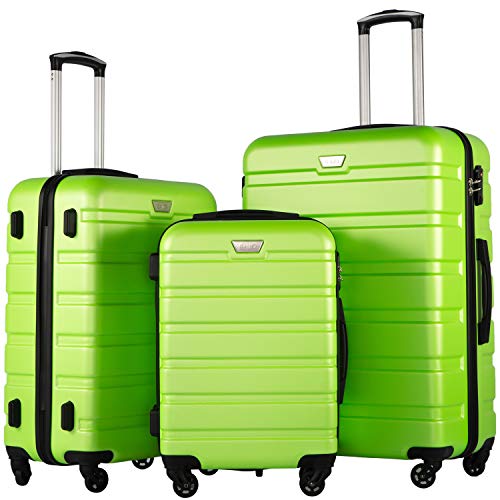 COOLIFE Luggage 3 Piece Set Suitcase Spinner Hardshell Lightweight TSA Lock (apple green2)