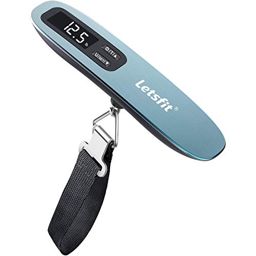 Letsfit Digital Luggage Scale, 110lbs Hanging Baggage Scale with Backlit LCD Display, Portable Suitcase Weighing Scale, Travel Luggage Weight Scale with Hook, Strong Straps for Travelers, Blue