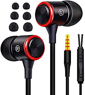 KAKOM Wired 3.5mm Headphones, Volume Control in-Ear Earbuds Noise Isolating Headsets Heavy Bass Earphones with Microphone Compatible iPhone Samsung iPad and Most Android Phones