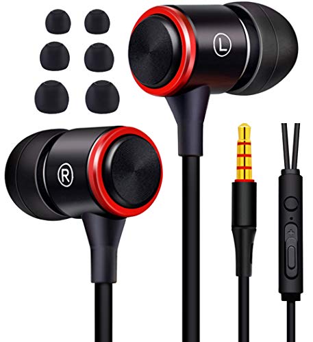 KAKOM Wired 3.5mm Headphones, Volume Control in-Ear Earbuds Noise Isolating Headsets Heavy Bass Earphones with Microphone Compatible iPhone Samsung iPad and Most Android Phones