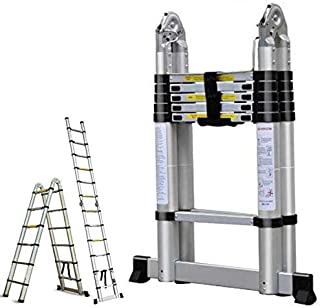 16.5FT Aluminum Telescoping Extension Ladder 330lbs Max Capacity A-Frame Lightweight Portable Multi-Purpose Folding with Support Bar Anti-Slip EN131 Certificated