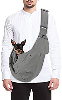 SlowTon Pet Carrier, Hand Free Sling Adjustable Padded Strap Tote Bag Breathable Cotton Shoulder Bag Front Pocket Safety Belt Carrying Small Dog Cat Puppy Up to 13 lbs Machine Washable (Grey)