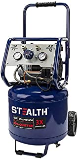 Stealth 12 Gallon Ultra Quiet Air Compressor, 1.5 Horsepower Oil Free Max 150 PSI, 68 Decibel Air Pump, 4 CFM @ 90 PSI, Long Life Electric Air Compressor for Garage, Workshop, Jobsite