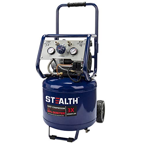 Stealth 12 Gallon Ultra Quiet Air Compressor, 1.5 Horsepower Oil Free Max 150 PSI, 68 Decibel Air Pump, 4 CFM @ 90 PSI, Long Life Electric Air Compressor for Garage, Workshop, Jobsite