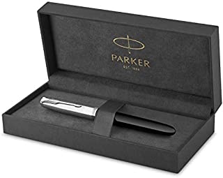 Parker 51 Fountain Pen | Black Barrel with Chrome Trim | Fine Nib with Black Ink Cartridge | Gift Box