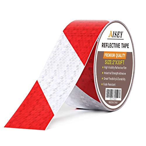 Reflective Safety Tape Red & White Waterproof High Visibility 2 IN X 30 FT, Reflector Conspicuity Tape for Cars Helmets Mailbox