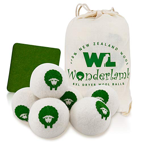 Wonderlamb Wool Dryer Balls Organic 6 Packs XL -Reusable Fabric Softener for Laundry, Anti-Static, Liquid Softener and Dryer Sheets Replacement - Unscented and Baby Safe