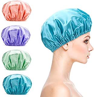 Titanker Shower Cap, 4-Pack EVA Shower Caps, Double Layer Waterproof Shower Cap for Women, Reusable Bathing Hair Caps for Adult (Green, Purple, Pinkish Orange, Blue)