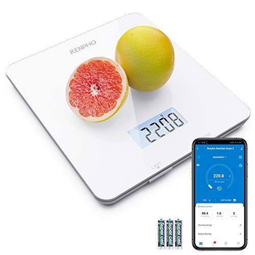 RENPHO Digital Food Scale, Kitchen Scale for Baking, Cooking and Coffee Scale with Nutritional Calculator for Keto, Macro, Calorie and Weight Loss with Smartphone App, White