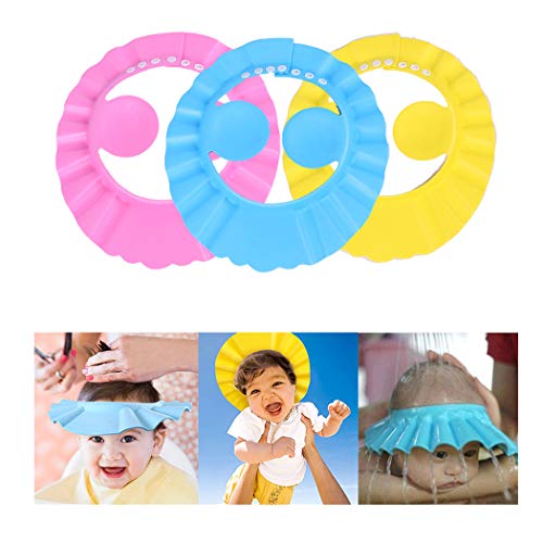 YUDIDA Baby Shower Cap Adjustable Bathing Shampoo Hat with Ear Protection, Baby Shower Cap Protect Your Baby Eyes 3PCS Children Wash Hair Foam Shield Hats