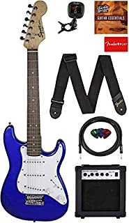 Fender Squier 3/4-Size Kids Mini Strat Electric Guitar - Imperial Blue Learn-to-Play Bundle w/Amp, Cable, Tuner, Strap, Picks, Fender Play Online Lessons, and Austin Bazaar Instructional DVD