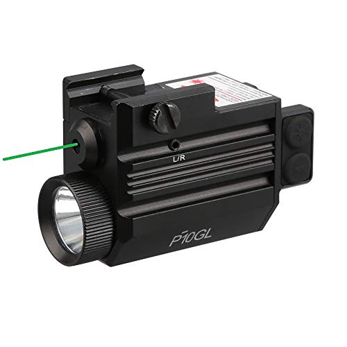 HiLight P10GL 500 lm Strobe Pistol Flashlight & Green Laser Sight Combo (USB Rechargeable: Built-in Battery + USB Charging Cord)