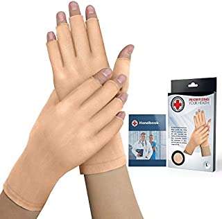 Nude 3/4 Doctor Developed Nude Arthritis gloves / Compression gloves for Women & Men and Doctor Written Handbook - Useful for Arthritis, Raynauds, RSI, Carpal tunnel (M)