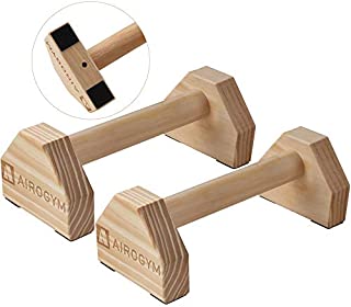 airogym Push-up Stand, 2 PCS Wood Pushup Bars Non-Slip Base Exercise Home Workout Equipment, 12 in Wooden Parallettes Handle Stands Grip for Men Strength Training, Planks Calisthenics Fitness Muscle