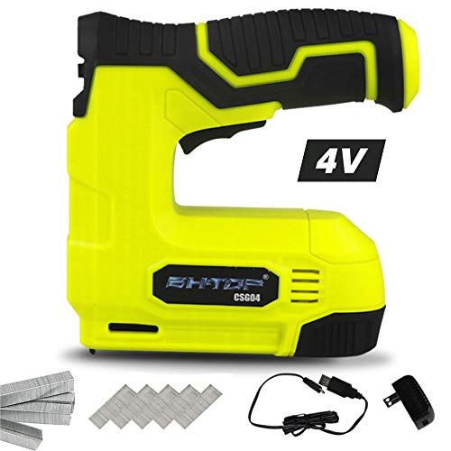 BHTOP Cordless Staple Gun, 4V Power Brad Nailer/Staple NailerElectric Staple with Rechargeable USB Charger, Staples and Brad Nails Included